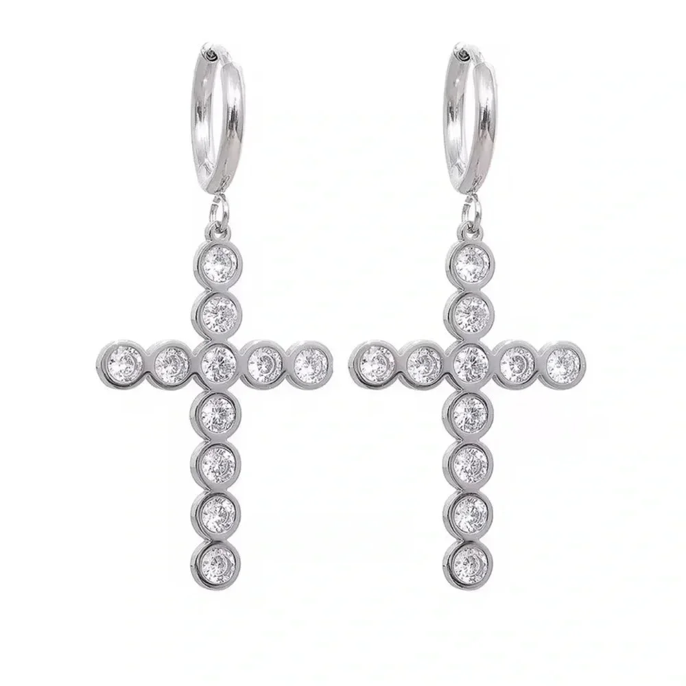Maria Cross Stainless Steel Crystal Waterproof Earrings